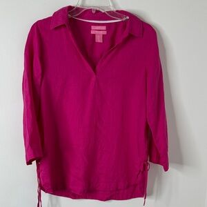 Isaac Mizrahi Women’s Pink Lightweight Tunic Blouse • Top • 100% Linen • Size S